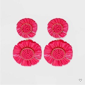 NWT SUGARFIX by BaubleBar Coral Pink Round Stacked Fringe Drop Earrings Beaded